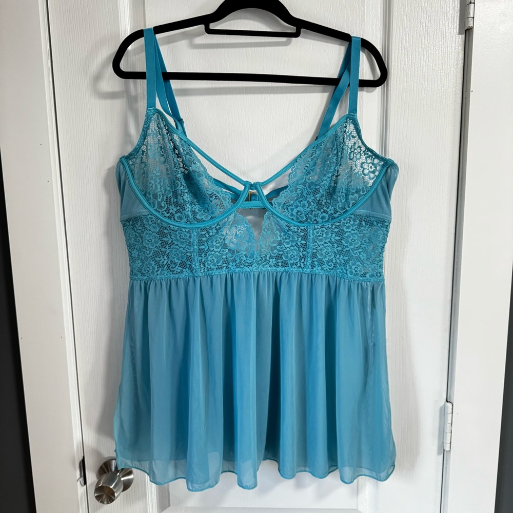 NWT Adore Me Woman’s Light Blue Lace Lingerie Unlined Babydoll Size 4X